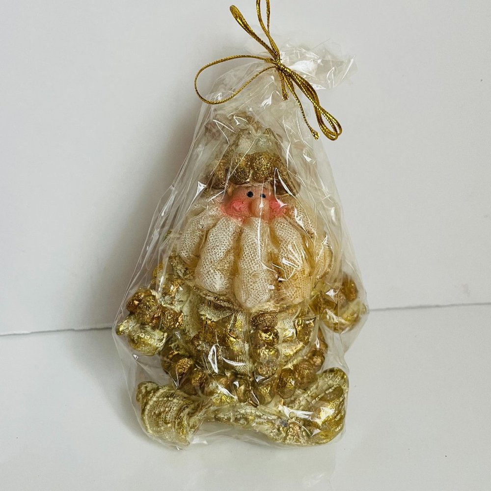 Santa Claus Golden Ornate  Festive Christmas Wax Candle 5” NEW READ